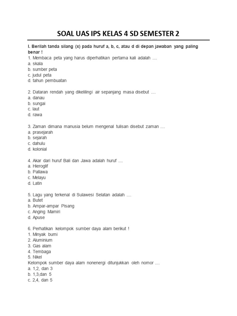 Soal UAS IPS Kelas 4 Semester 2 PDF