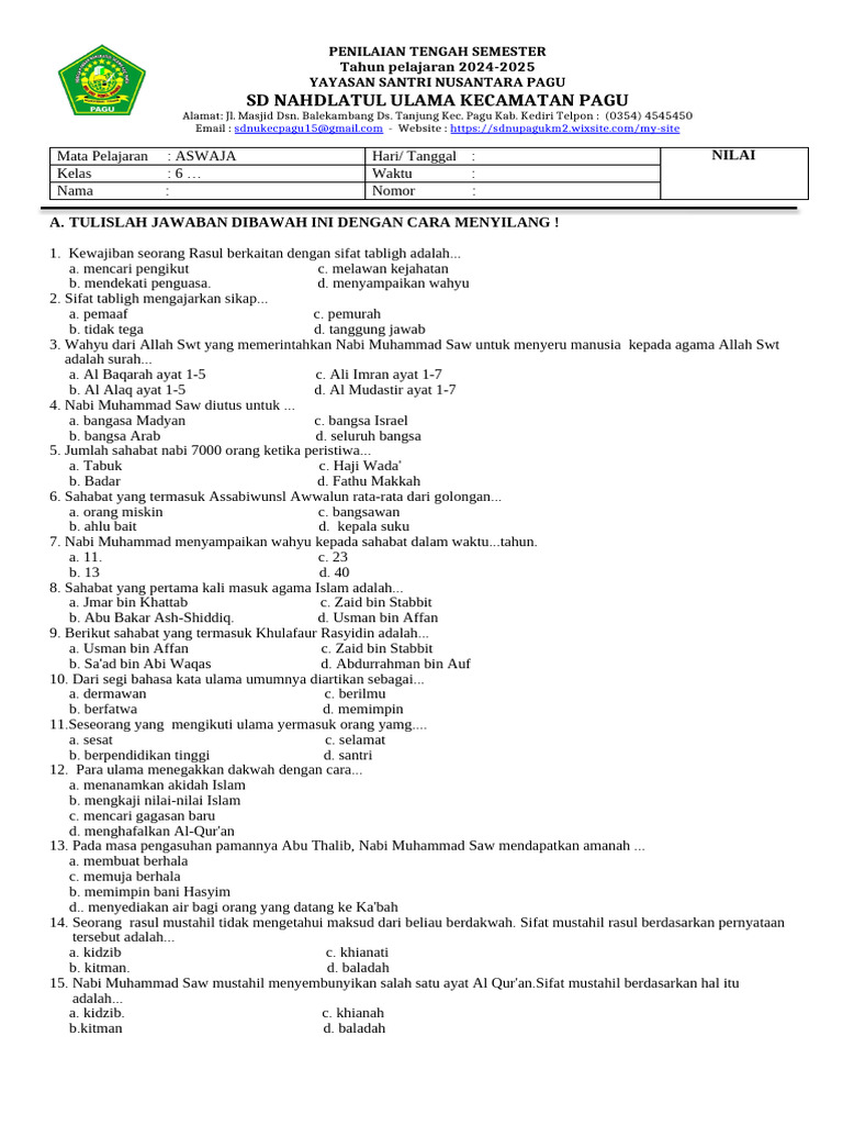 Soal Aswaja Kelas 6 PDF