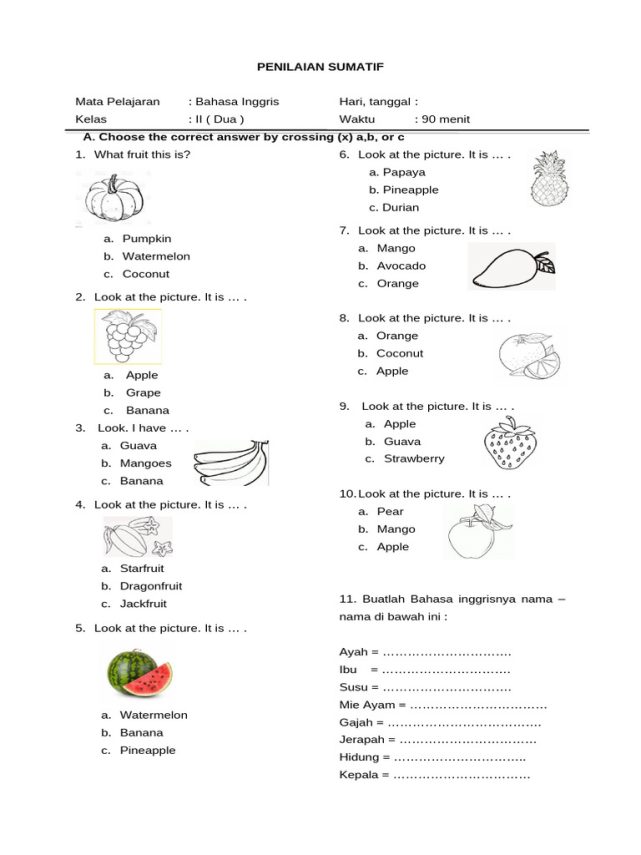 7 Rahasia Cepat Pintar Lewat Latihan Soal Bahasa Inggris Tentang Fruits and Vegetables Kelas 2 SD