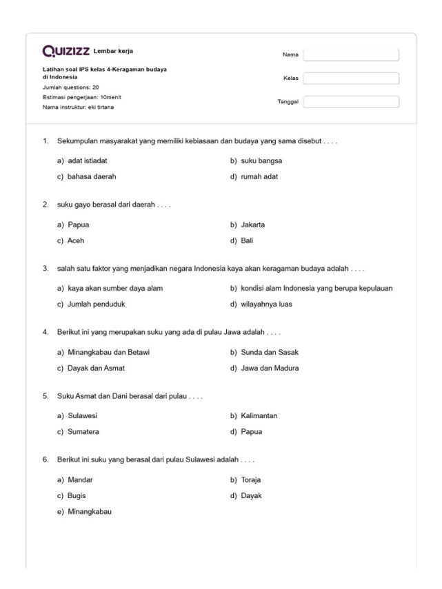 contoh soal ips kelas 4 tentang keberagaman