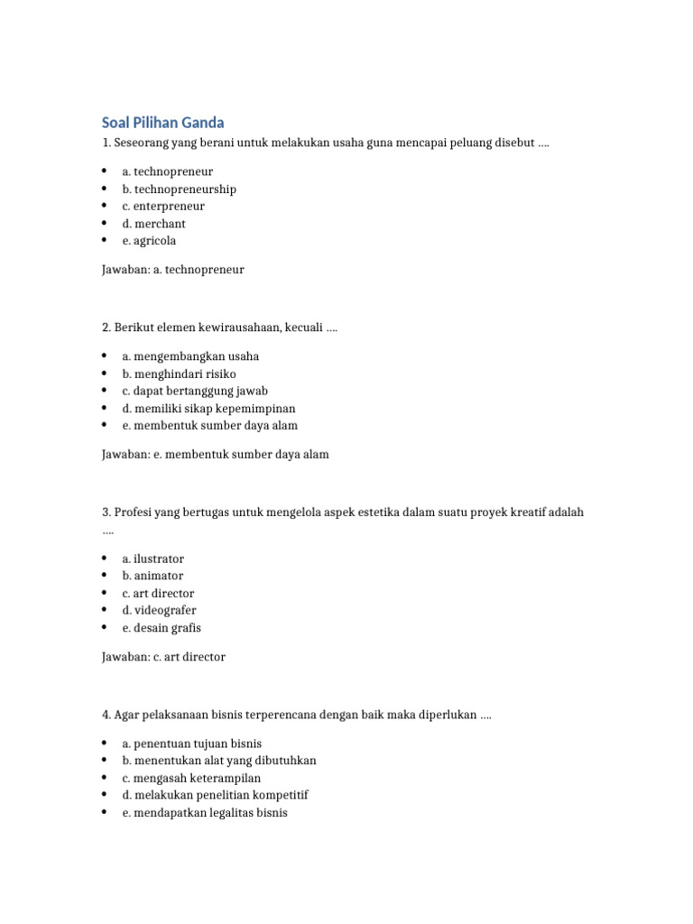Soal Kewirausahaan dan Technopreneurship PDF