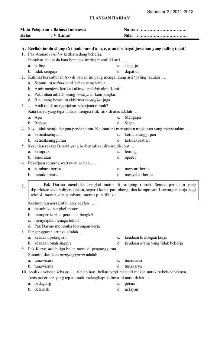 5 Soal Bahasa Indonesia Kelas 5 Semester 2 PDF Paling Sering Keluar, Wajib Hafal Sekarang