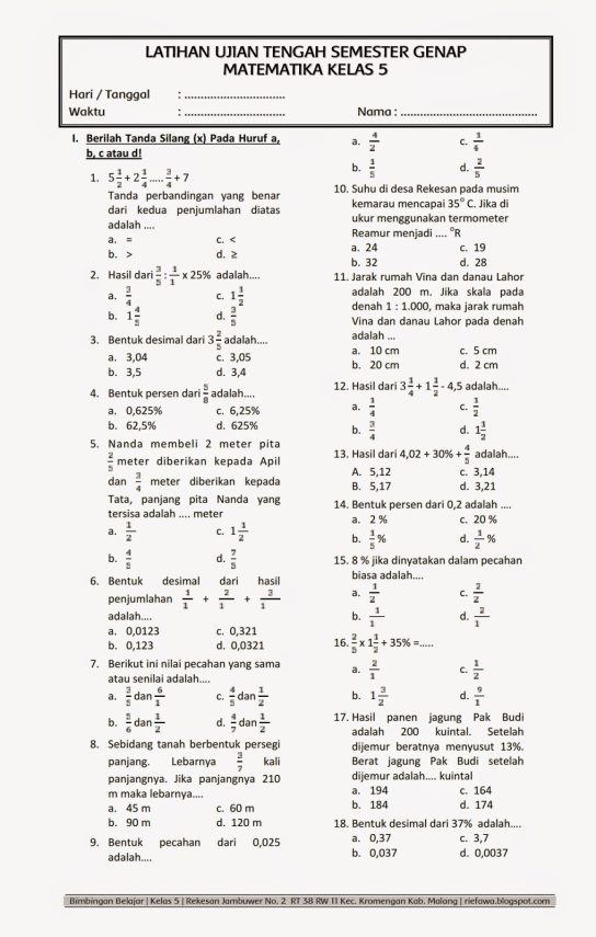 5 Soal PTS Kelas 5 Semester 2 Paling Sering Keluar, Download Sekarang Juga