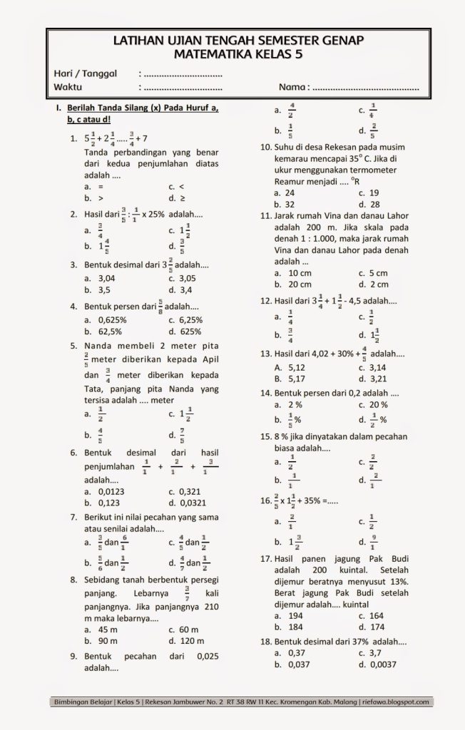 5 Soal PTS Kelas 5 Semester 2 Paling Sering Keluar, Download Sekarang Juga