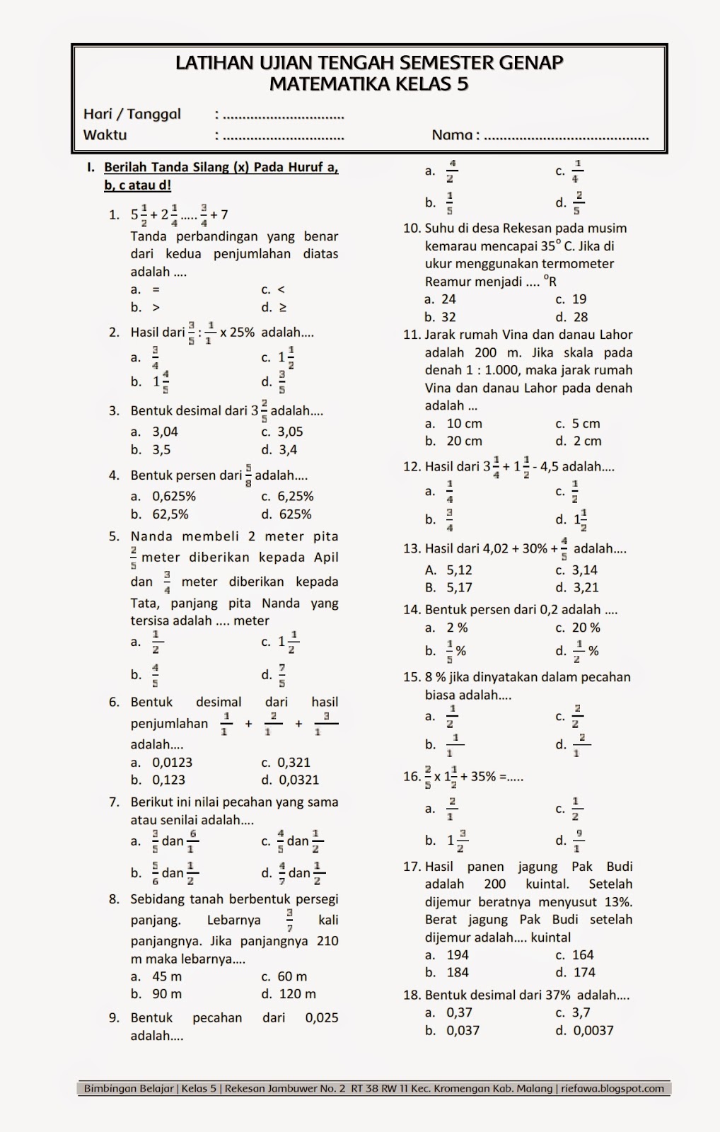 5 Soal PTS Kelas 5 Semester 2 Paling Sering Keluar, Download Sekarang Juga