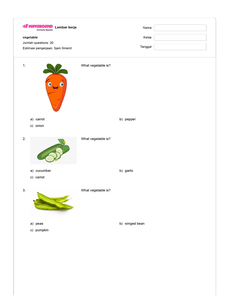 LKPD Bahasa Inggris Kelas 3 Vegetables PDF Vegetables Food LKPD Bahasa Inggris Kelas 3 Vegetables PDF Vegetables Food