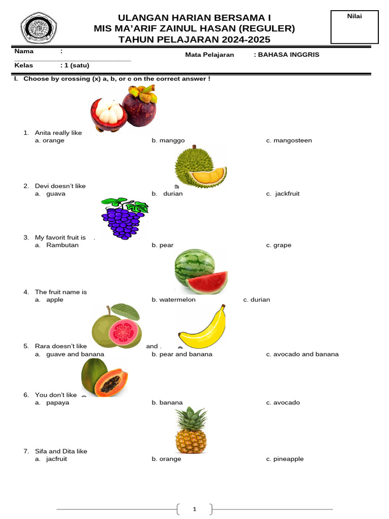7 Soal Bahasa Inggris tentang Fruits and Vegetables Kelas 2 SD yang Wajib Dicoba Anak 7 Soal Bahasa Inggris tentang Fruits and Vegetables Kelas 2 SD yang Wajib Dicoba Anak
