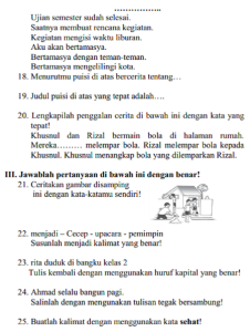 Soal Bahasa Indonesia Kelas 2 Sd Semester 1 Dalchaebi