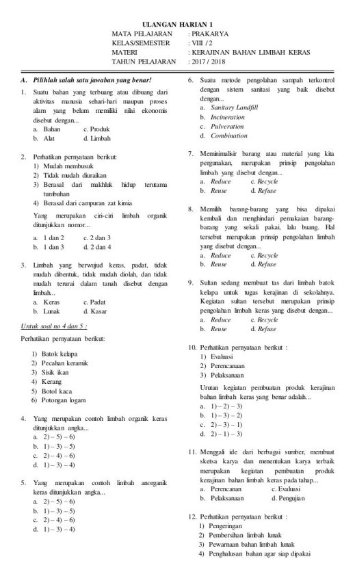 Ternyata 7 Rahasia Membuat Soal Prakarya Kelas 8 Semester 2 Pilihan Ganda yang Benar