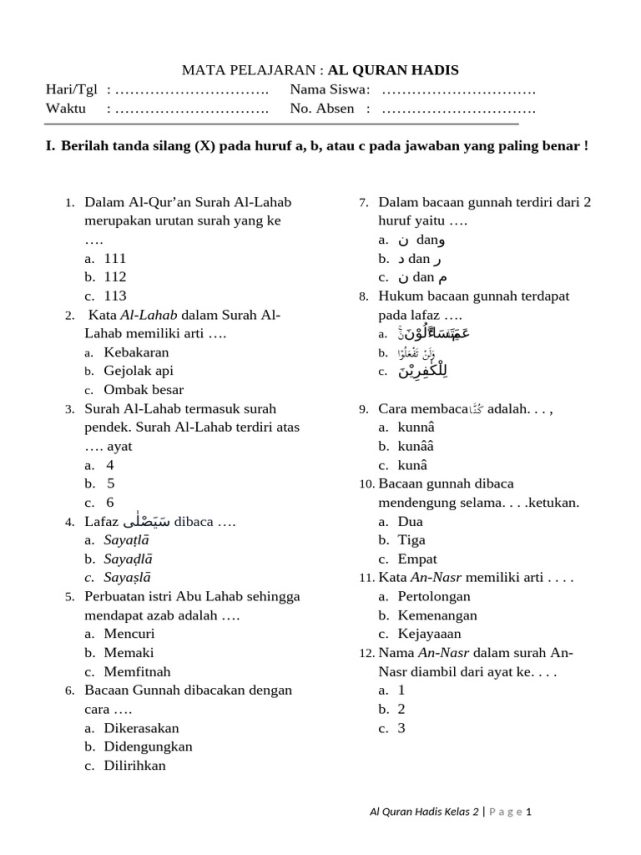 3 Rahasia Hanapi Bani Jawab Soal Al Quran Hadis Kelas 2 Semester 1 dengan Mudah