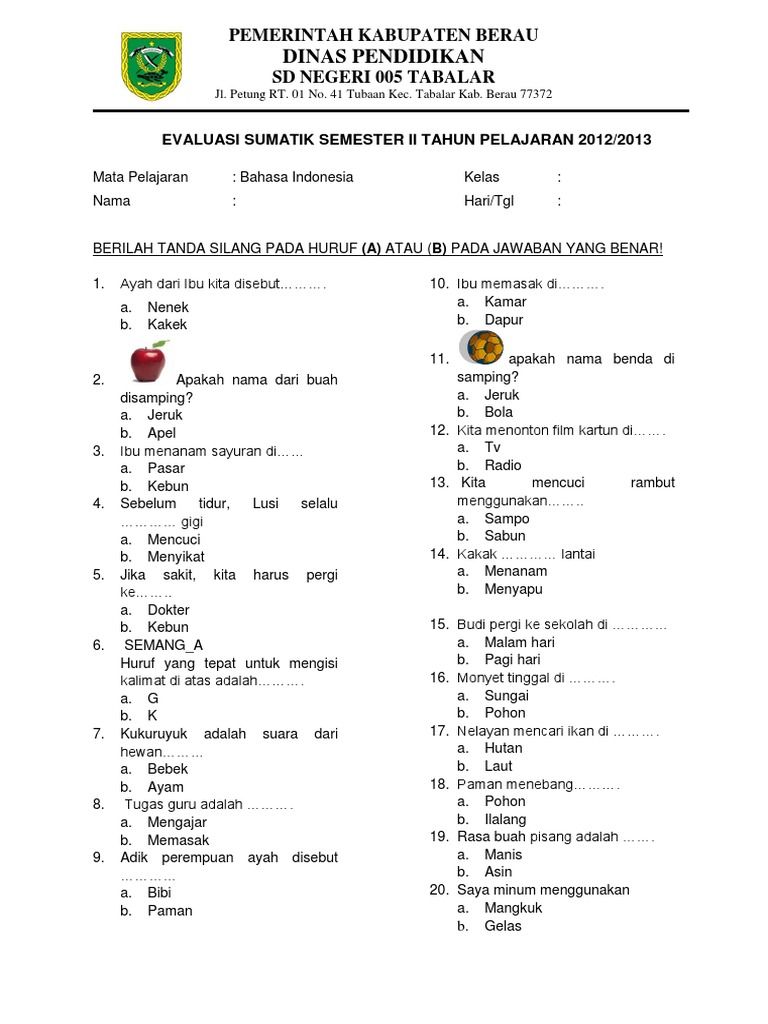 5 Latihan Soal UKK Kelas 1 Semester 2 Bahasa Indonesia yang Wajib Dikuasai Sebelum Ujian 5 Latihan Soal UKK Kelas 1 Semester 2 Bahasa Indonesia yang Wajib Dikuasai Sebelum Ujian