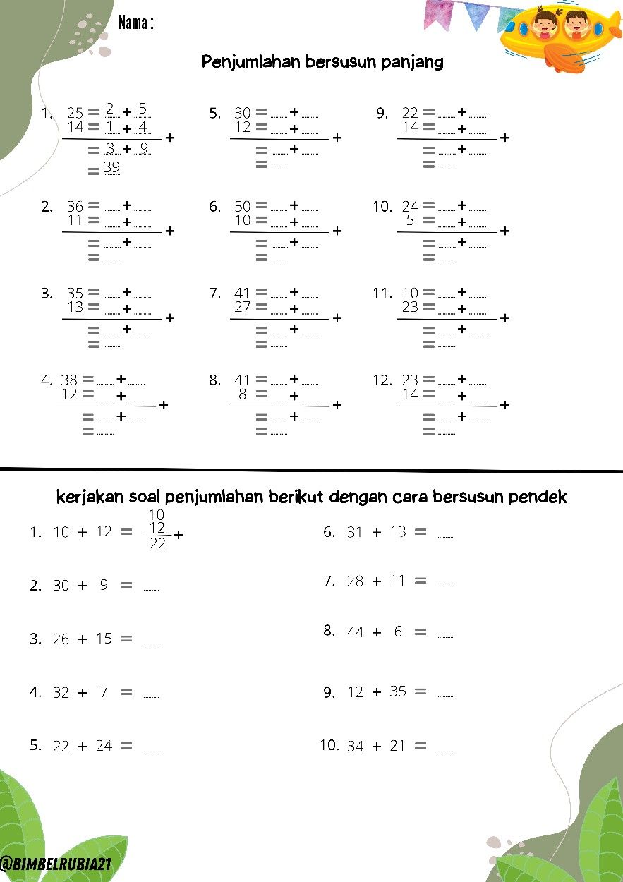 MTK SD kelas 1 semester Penjumlahan bersusun kelas 2 Penjumlahan bersusun kelas 1 sd Latihan