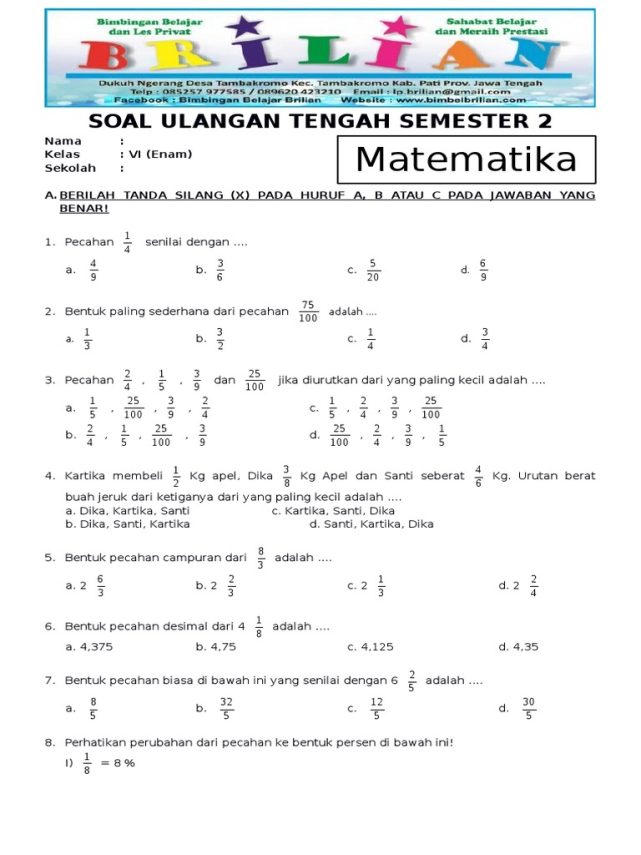 7 Soal Matematika Kelas 2 Semester 2 yang Wajib Dicoba Sebelum Download Soal Matematika Kelas 2 Semester 2