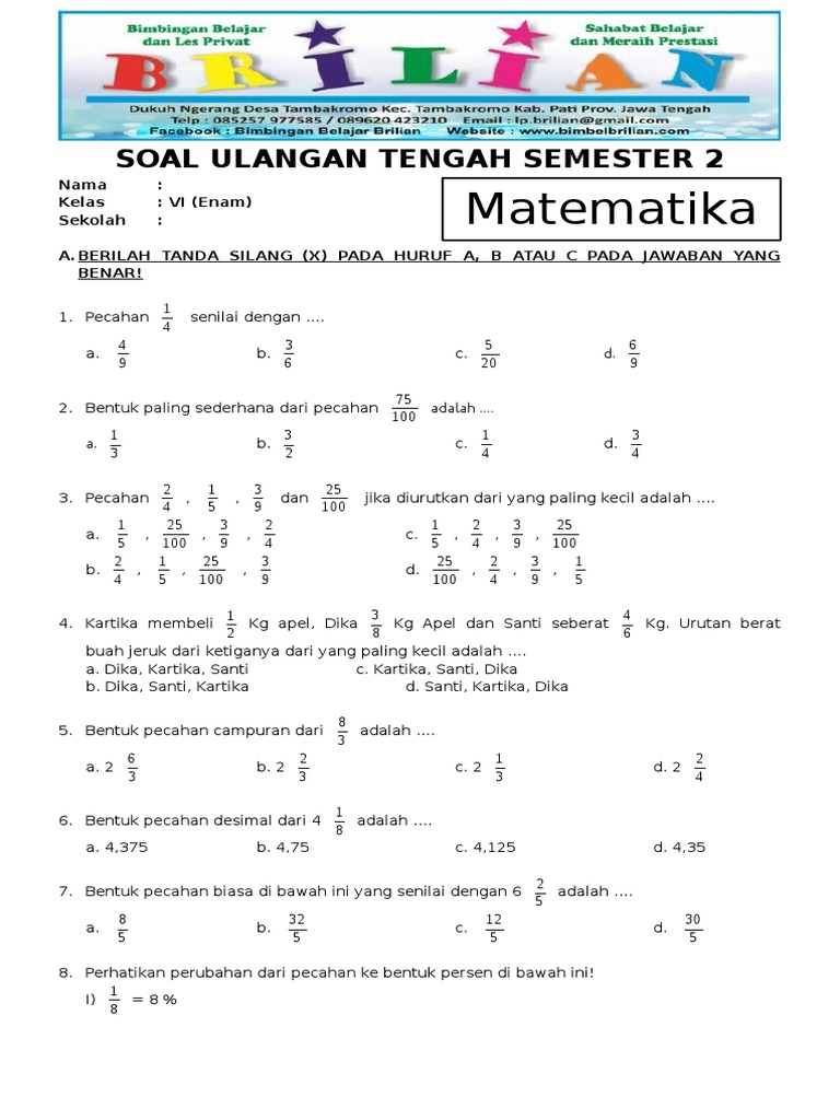 7 Soal Matematika Kelas 2 Semester 2 yang Wajib Dicoba Sebelum Download Soal Matematika Kelas 2 Semester 2