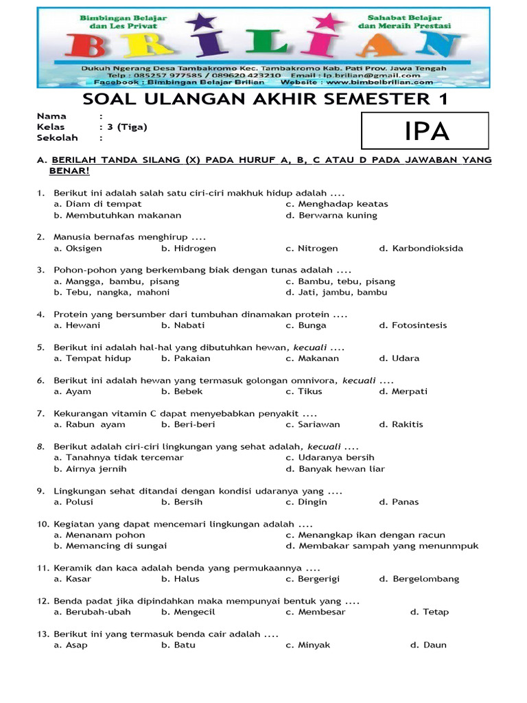 Ternyata 3 Contoh Soal UAS SD Kelas 4 2019 IPA Ini Bikin Nilai Anak Naik Drastis