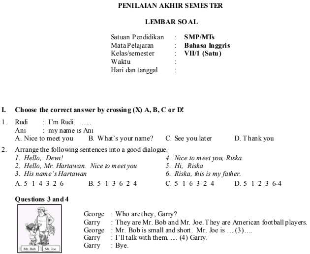 7 Contoh Soal UAS Bahasa Inggris Kelas 7 Semester 1 K13 yang Wajib Diketahui Sebelum Ujian 7 Contoh Soal UAS Bahasa Inggris Kelas 7 Semester 1 K13 yang Wajib Diketahui Sebelum Ujian