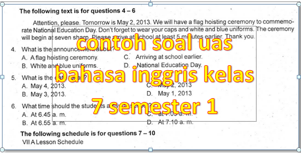 7 Contoh Soal UAS Bahasa Inggris Kelas 7 Semester 1 yang Wajib Kamu Kuasai Sebelum Terlambat