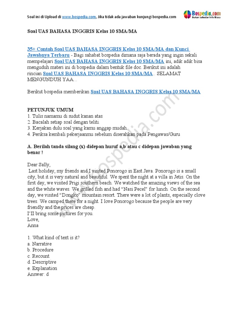 7 rahasia contoh soal uas bahasa inggris kelas 10 semester 1 yang wajib diketahui