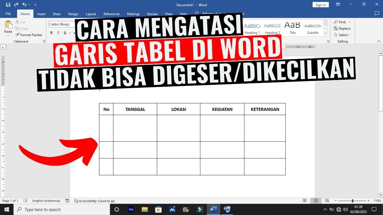 Ternyata table di word 2007 tidak bisa diubah ukurannya, Begini Cara Mengatasinya Mudah