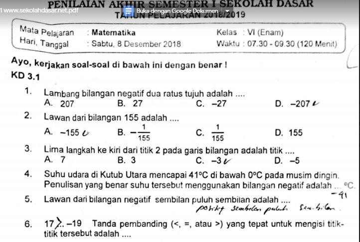 Wajib Tahu 7 Contoh Soal UAS Matematika Kelas 4 Semester 1 Kurikulum 2013 Beserta Kunci Jawaban yang Sering Muncul