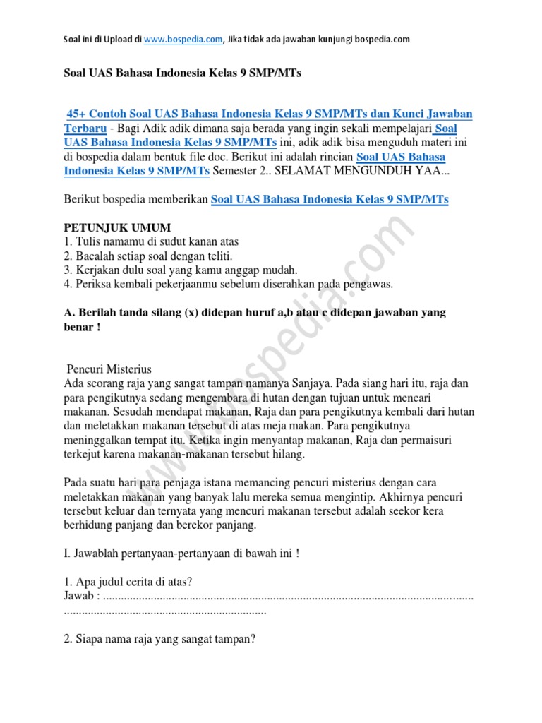 contoh soal uas bahasa indonesia smp kelas 9 semester 1: jawaban cepat yang wajib kuasai contoh soal uas bahasa indonesia smp kelas 9 semester 1: jawaban cepat yang wajib kuasai