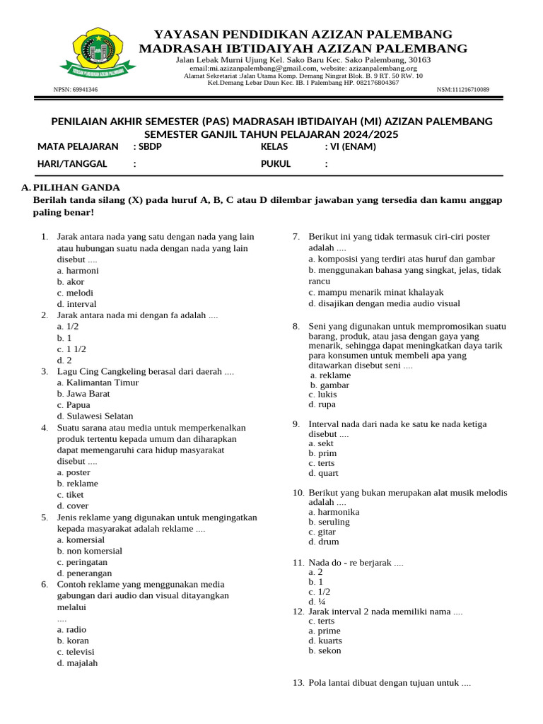 Rahasia Lulus Nilai Sempurna dengan Latihan Soal SBDP Kelas 6 Semester 2 Kurikulum 2013