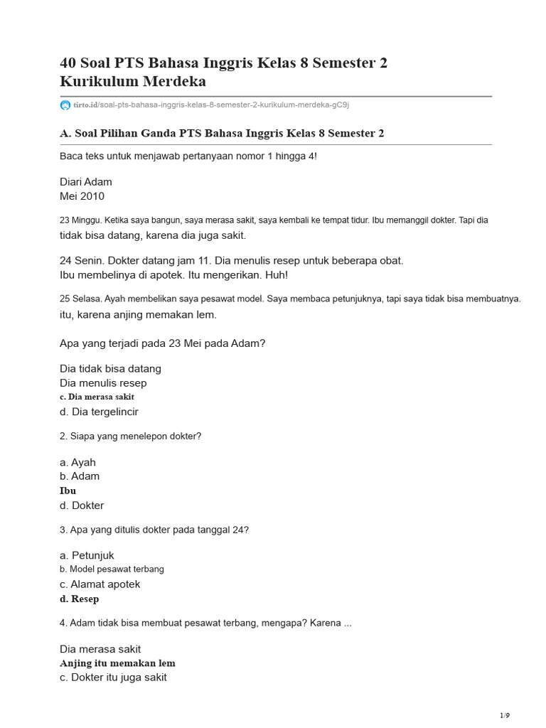 Rahasia Lulus Ujian dengan Download Soal Bahasa Inggris Kelas 8 Semester 2 PDF Terbaru