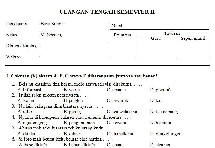 Rahasia Nilai Sempurna dengan Bocoran Soal UTS Bahasa Sunda Kelas 3 Semester 2 Terbaru