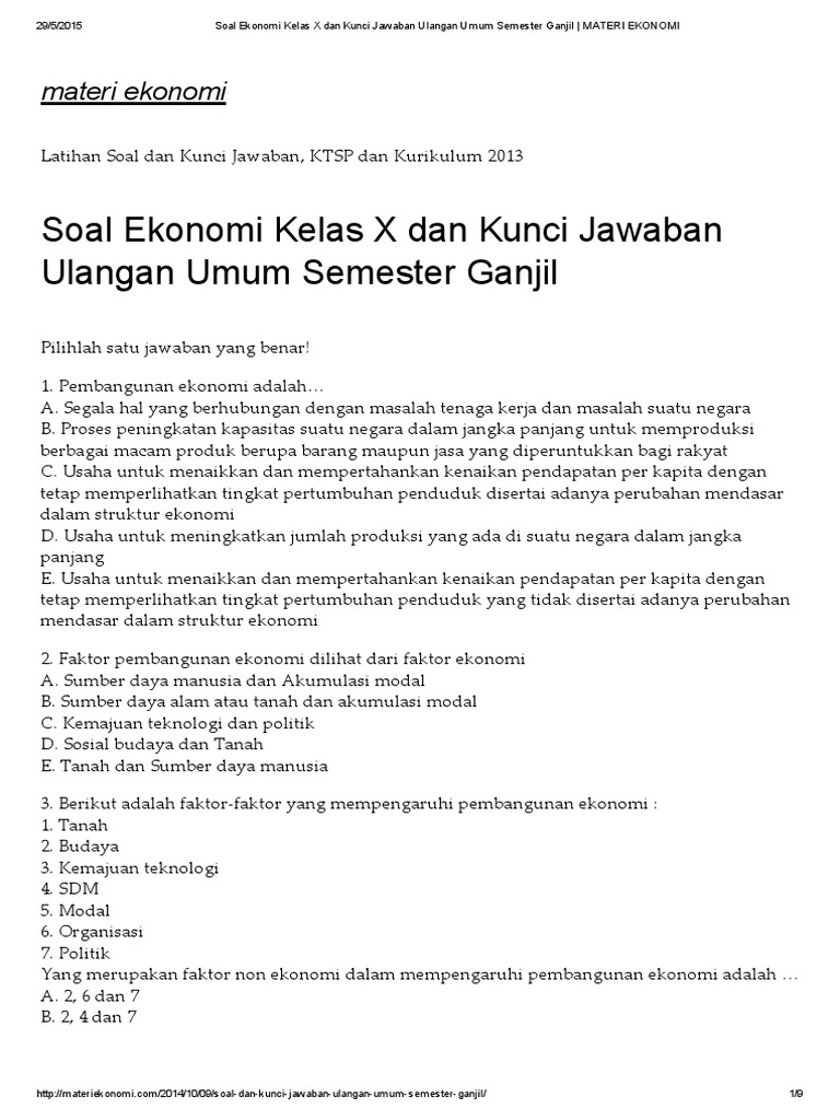 Wajib Tahu! Bocoran Contoh Soal Ekonomi Kelas 10 Semester 2 Agar Nilai Kamu Sempurna