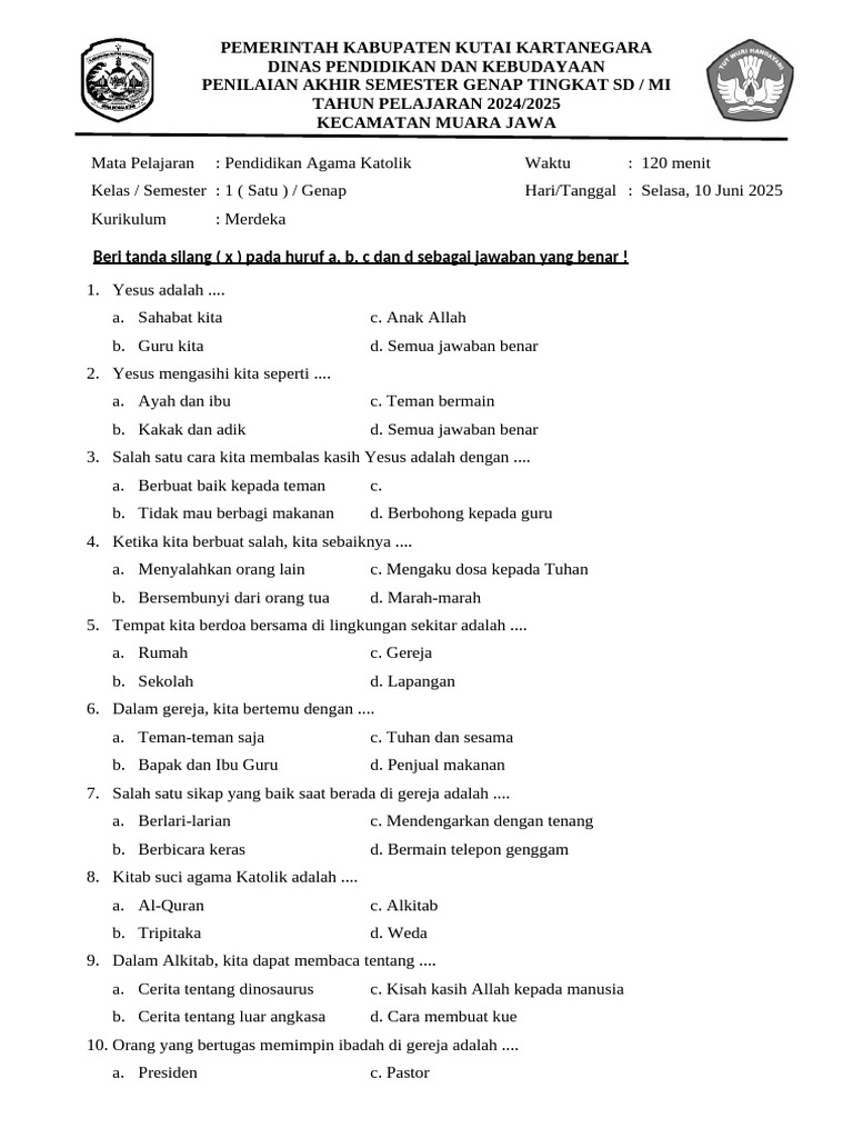 Wajib Tahu Kumpulan Soal Agama Katolik Kelas 1 Semester 2 Agar Nilai Anak Maksimal Wajib Tahu Kumpulan Soal Agama Katolik Kelas 1 Semester 2 Agar Nilai Anak Maksimal